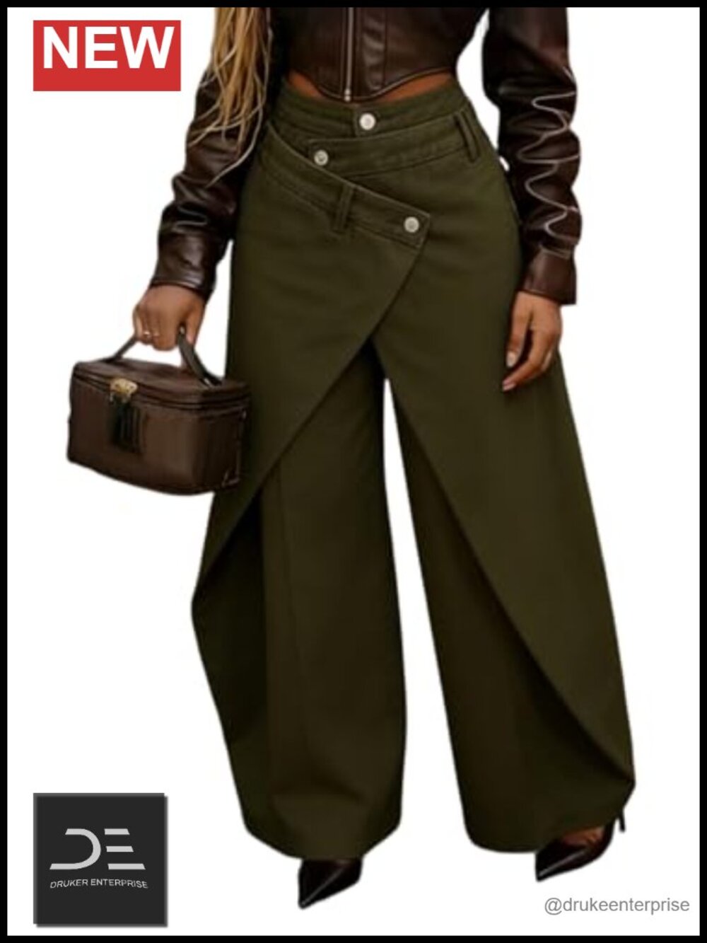 High Waisted Wrap Wide Leg Jeans with Pockets